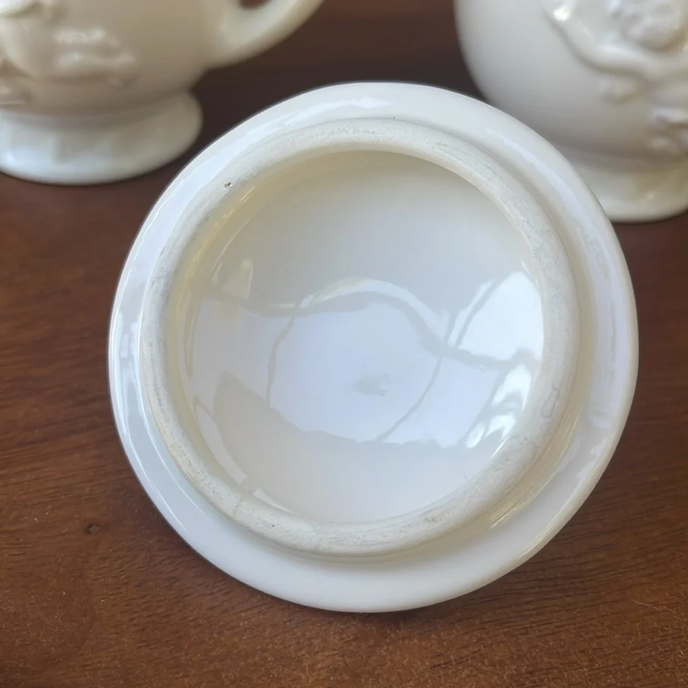 Rare Vintage White Cherub Sugar Bowl and Creamer Set